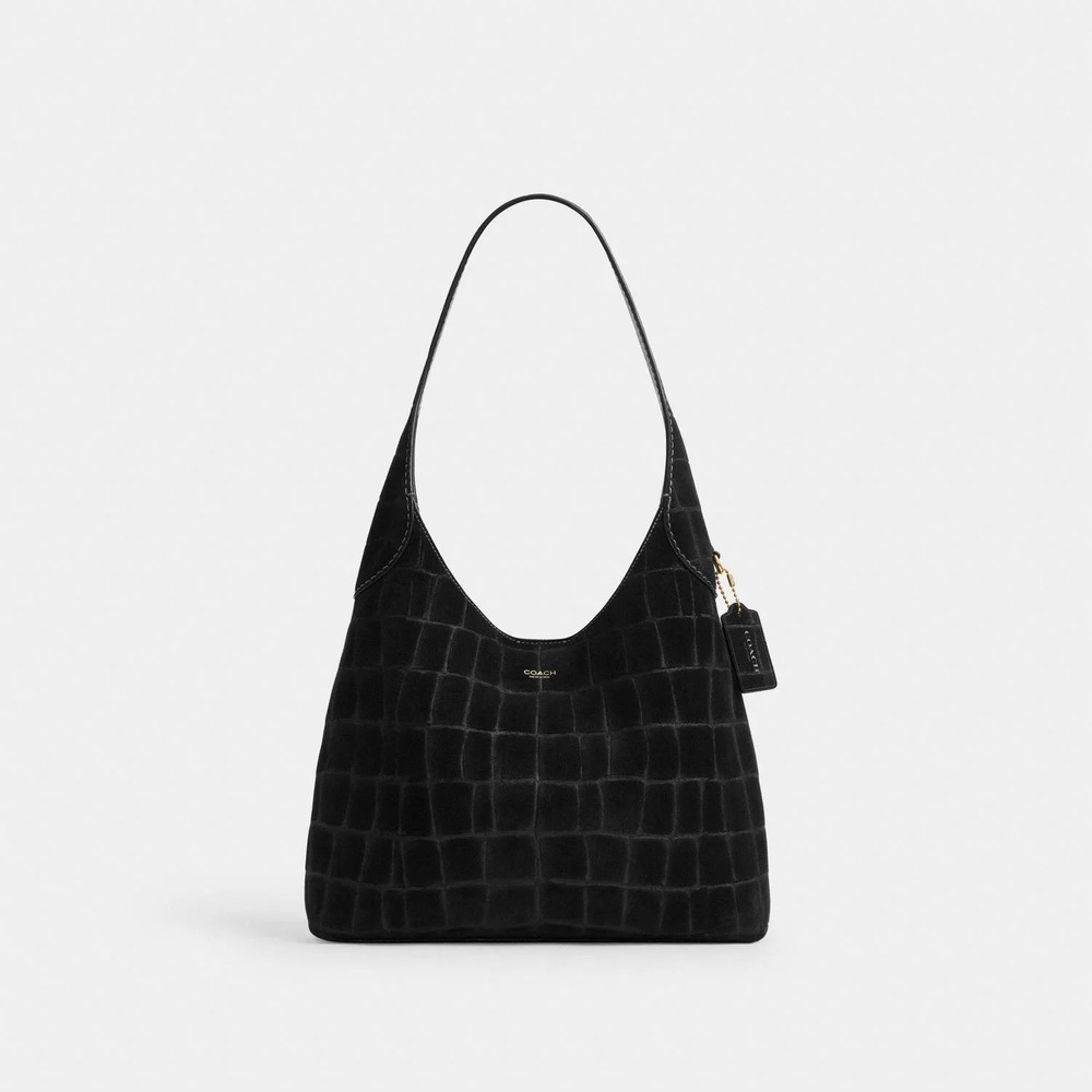 Coach Brooklyn Shoulder Bag 28 CCJ00 Black Croc Embossed Suede - Picture 1 of 7